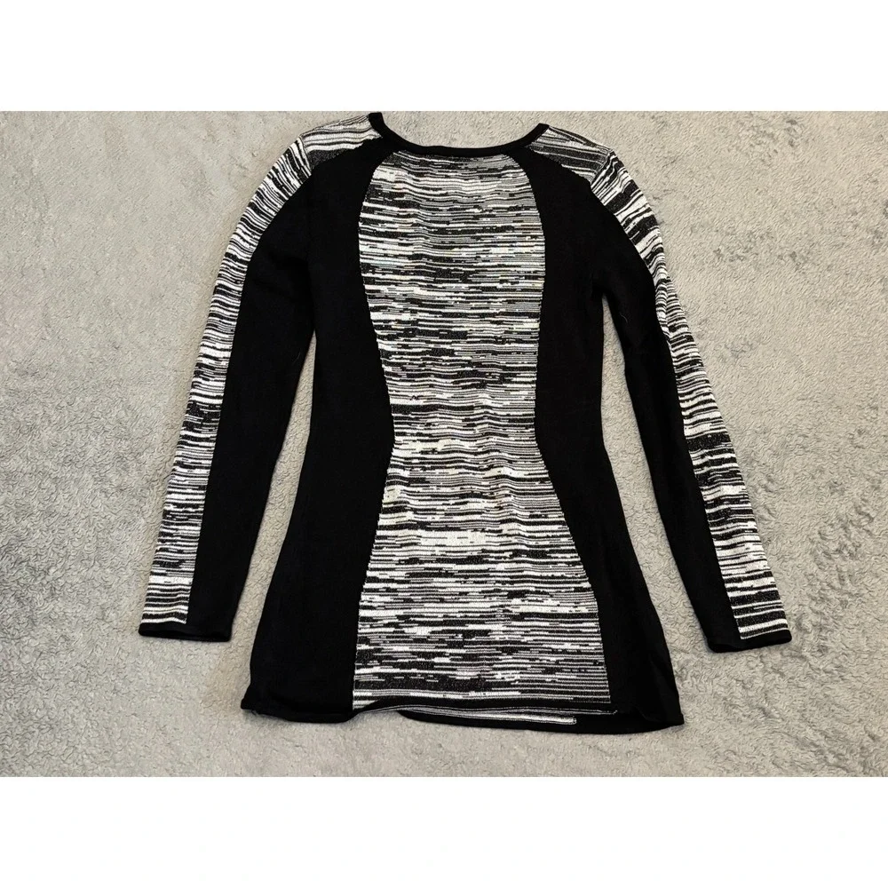 Cache Sweater Womens Small Ribbed Striped Black White Y2K Bodycon Tunic Pullover